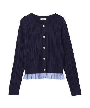 earth music&ecology 【予約】プリーツレイヤーケーブルニットカーディガン Navy