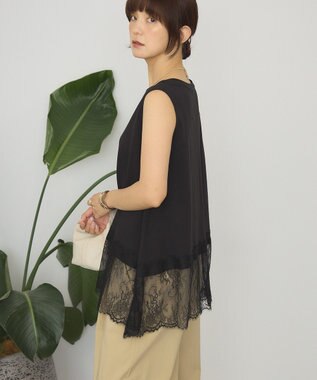 AMERICAN HOLIC 裾レースノースリーブプルオーバー Black