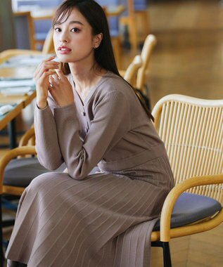 Tiaclasse 【洗える】くるみ釦ニットワンピース モカ