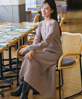 Tiaclasse 【洗える】くるみ釦ニットワンピース モカ