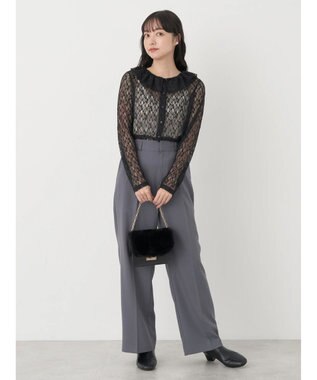 earth music&ecology ポコポコレースブラウス Black