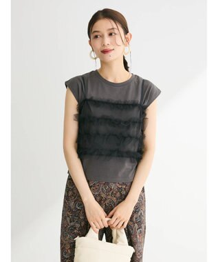 Green Parks ・ｓｗｉｎｇ　ｂｙ　ＳＥＴ２点チュールビスチェ＆フレンチＴ Charcoal Gray