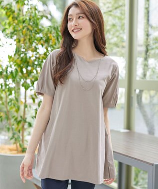 Tiaclasse L 【おのののかさん着用】「サマケア」バックヨークフリルチュニック グレージュ