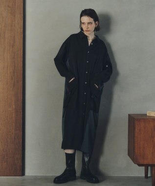 YECCA VECCA カーゴデザイン配色シャツワンピース Black