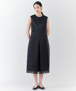 23区 S 【エステータ】シルクブレンド ライトタフタ シアーコンビ ワンピース ブラック系