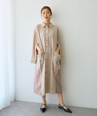 YECCA VECCA カーゴデザイン配色シャツワンピース Light Beige