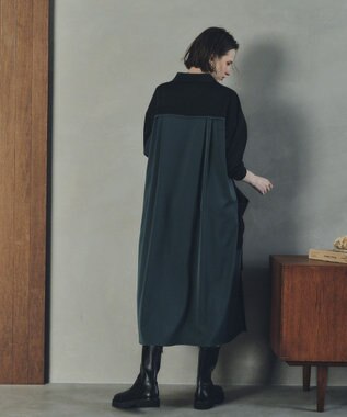 YECCA VECCA カーゴデザイン配色シャツワンピース Black