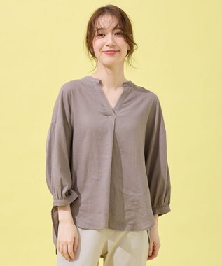 ANY L 【手洗い可能】ヨーロピアンリネンスキッパーネックブラウス モカ