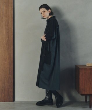 YECCA VECCA カーゴデザイン配色シャツワンピース Black