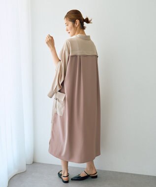 YECCA VECCA カーゴデザイン配色シャツワンピース Light Beige