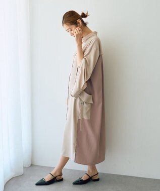 YECCA VECCA カーゴデザイン配色シャツワンピース Light Beige