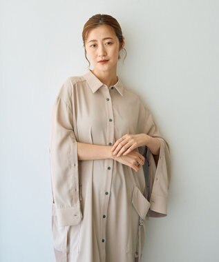 YECCA VECCA カーゴデザイン配色シャツワンピース Light Beige