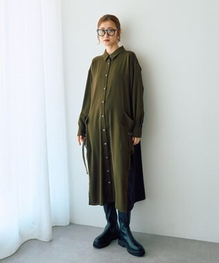 YECCA VECCA カーゴデザイン配色シャツワンピース Khaki