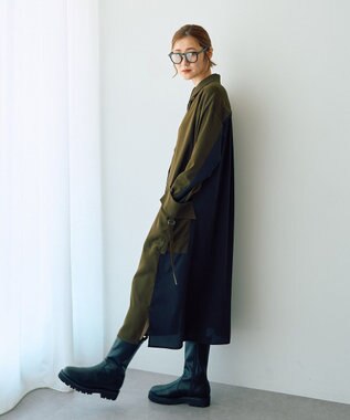 YECCA VECCA カーゴデザイン配色シャツワンピース Khaki