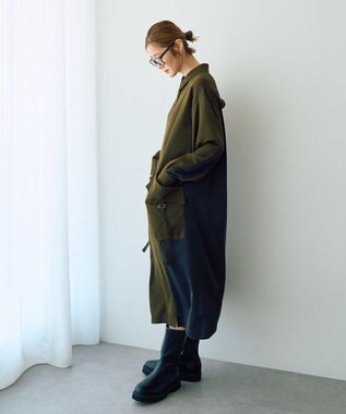 YECCA VECCA カーゴデザイン配色シャツワンピース Khaki