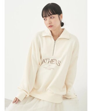 earth music&ecology ハーフジップロゴチュニック Ivory