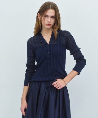 BEIGE， GOVERNOR / シアーリブ スキッパーニット