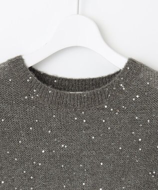 自由区 【アンサンブル対応・洗える】スパンコールプルオーバー ニット チャコール