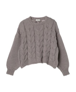 earth music&ecology ローゲージ手編み風ケーブルプルオーバー Gray Beige