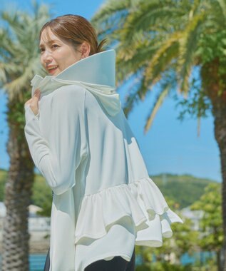 OP／FILA 【Ocean Pacific】フェイスガード付き バックフリル ラッシュガードパーカー