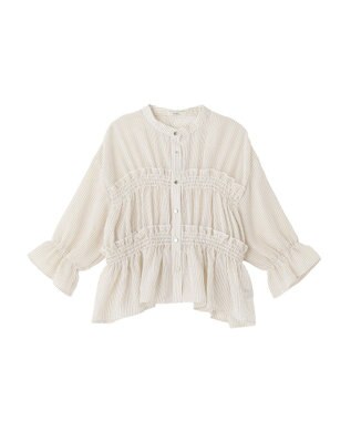 earth music&ecology シャーリングストライプシャツ Stripe Beige