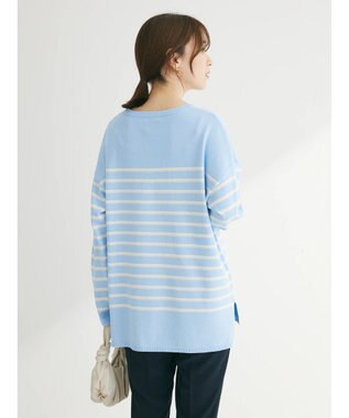 Green Parks ラメ入りボーダーニットプルオーバー Sax