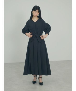 Green Parks ａ．ボリュームギャザーウエスト切替ワンピース Black