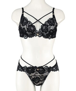 San-ai Resort（三愛水着楽園） 【WEB限定】【プチプラブラセット】純欲レーシーBIGクロスブラジャー＆ショーツセット 【northerly】 ブラック