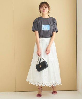 Feroux 【洗える】刺繍ティアード スカート ホワイト系