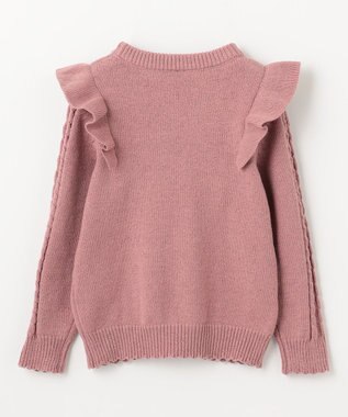 ANY KIDS 肩フリルハートケーブルニット ピンク