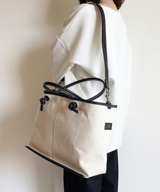 Hekhèr Le Style de Vie 【日本製 / A4サイズ対応/2WAY】コットンキャンバス×シュリンクレザー ノットトートバッグ large ブラック