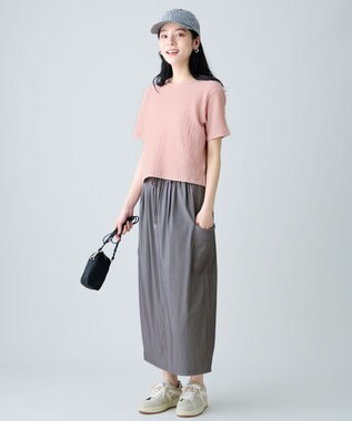 ANY レースショート丈Tシャツ ピンク