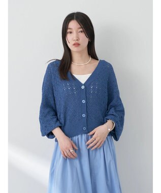 earth music&ecology 透かし編みテープヤーンカーディガン Pink