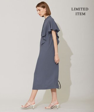 ICB 【接触冷感・UVケア・防シワ・洗える】エステルダブルクロス ラッフルスリーブワンピース グレー系