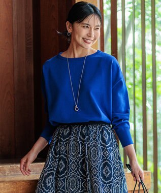 23区 S 【洗える】ウールコットンストレッチ オーバーサイズ ニット ブルー系