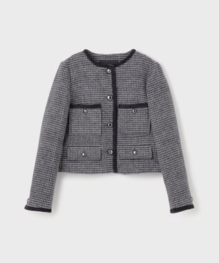 GRACE CONTINENTAL シャギーチェックノーカラージャケット グレー
