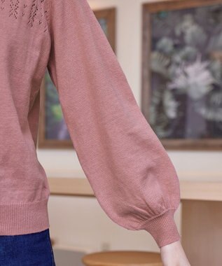 Tiaclasse 【洗える】透かし柄ニットコンビカーディガン ピンク