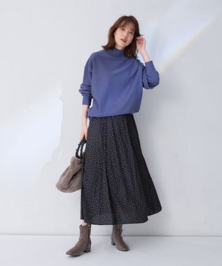 ANY 【洗濯機可能】フレアマチスカート ネイビードット