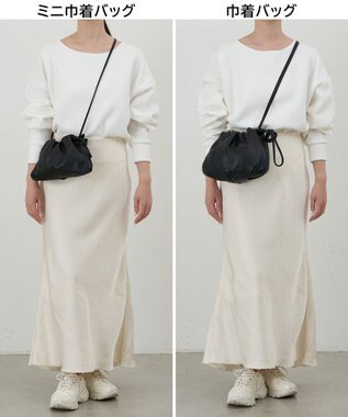 russet レザー巾着ミニショルダーバッグ(CE-1637) Black