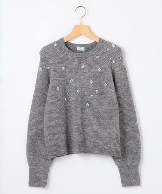 組曲 【WEB限定】モヘヤブレンド ビジューライク刺繍ニット ライトグレー系