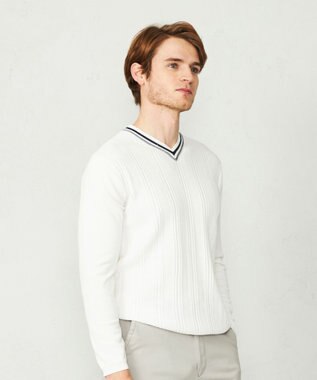 JOSEPH ABBOUD 【オーガニックコットン】JOE COTTONエアーパールリブ ニット ホワイト系