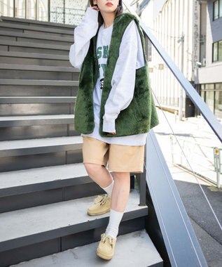 WEGO フェイクファーBIGベスト カーキ