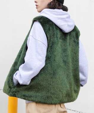 WEGO フェイクファーBIGベスト カーキ