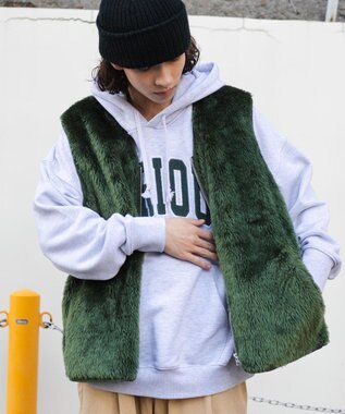 WEGO フェイクファーBIGベスト カーキ