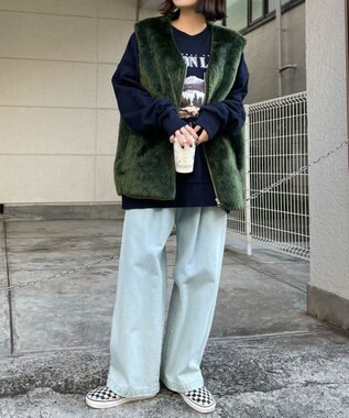 WEGO フェイクファーBIGベスト カーキ