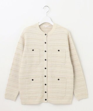 自由区 【WEB限定カラーあり・洗える】テクスチャーコットンブレンドニット アウター ライトベージュ