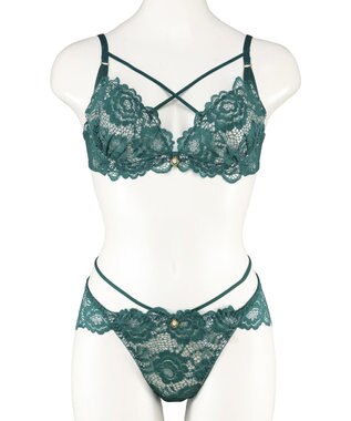 San-ai Resort（三愛水着楽園） 【WEB限定】【プチプラブラセット】純欲レーシーBIGクロスブラジャー＆ショーツセット 【northerly】 グリーン
