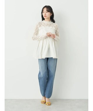 earth music&ecology ウ゛ィンテージ加工テーパードデニム Light Indigo