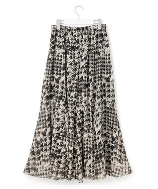 23区 S 【洗える】ハウンドトゥースアートプリント ギャザー スカート モノトーンプリント