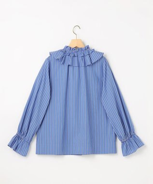 組曲 【先行予約・2WAY】エアリーシャーティングフリル襟 ブラウス ブルーストライプ系1